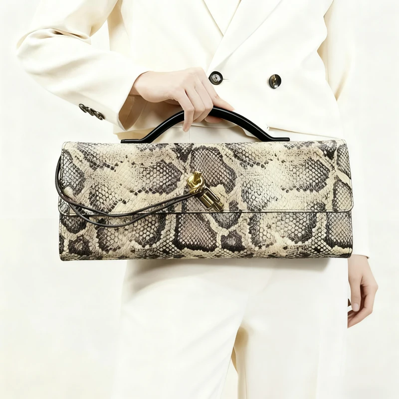 Designer Luxury Top Handle Crossbody Shoulder Bag for Women PU Leather Snake Pattern Evening Handbag Long Purse Fashion Outfits