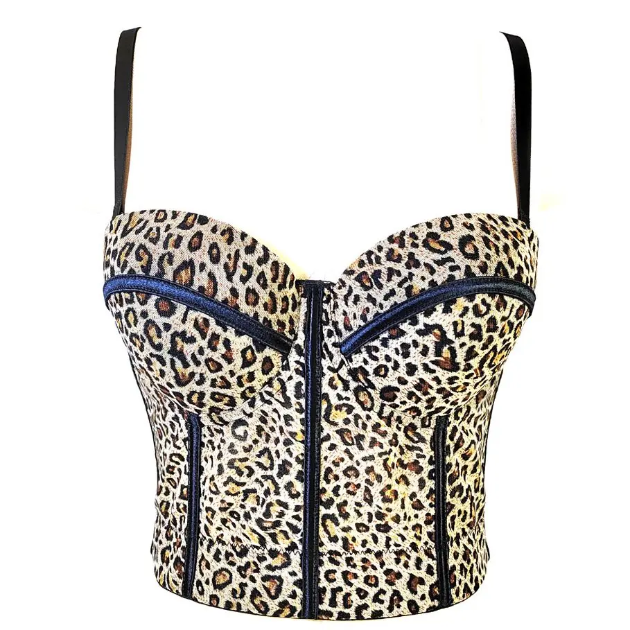 

French mesh bustier bra for women Camisole vest summer sexy leopard print backless cropped top Female Tank Tops Y4327