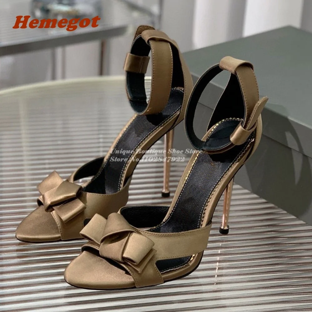 Purple Knot Satin Metal Heel Sandals 2023 New Peep Toe Stiletto Buckle Ankle Strap Women's Sandals Summer Party Runway Shoes