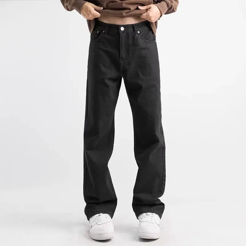 

Black Straight Loose Jeans and Flared Pants for Boys American High Street Vibe Style Cleanfit Japanese 2000s Y2k Clothes Shorts