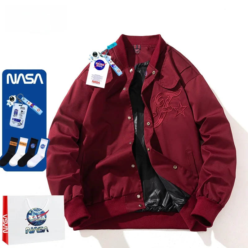 

Spring Autumn Lightweight Embroidered Baseball Jaet Loose Pilot Coat Men's Faion Outerwear Windproof Long Sve Zipper C...