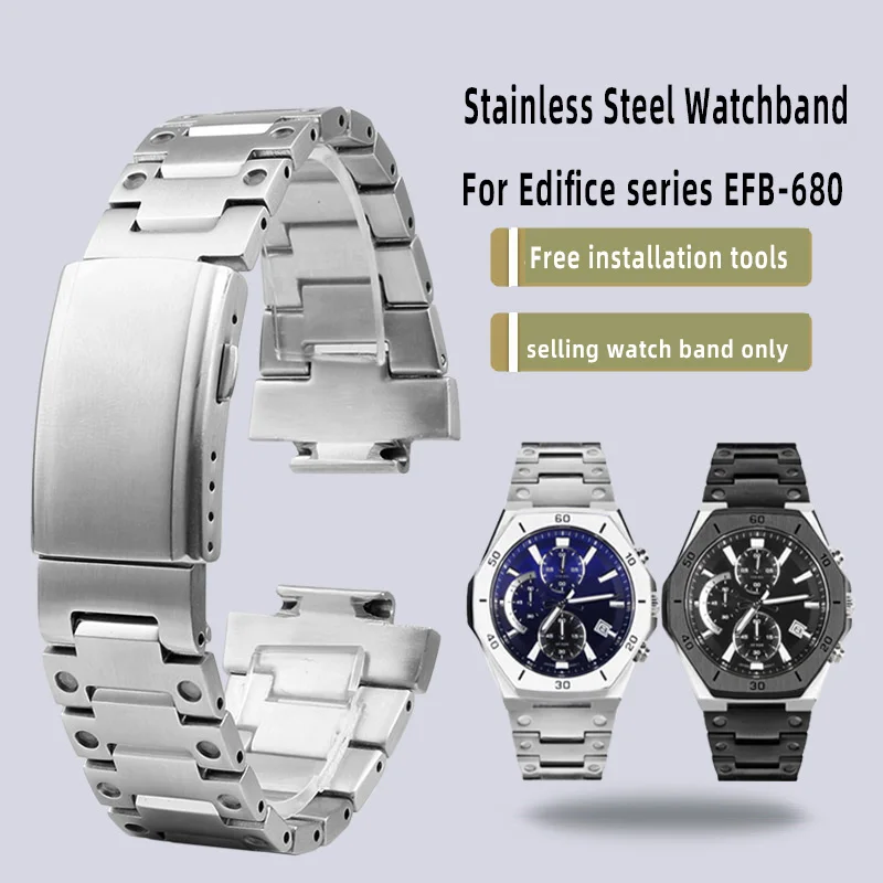 For Casio Watchband Edifice Metal Stainless steel Strap Farm Oak EFB-680 Men's 5579 Watch Chain 14mm Folding buckle bracelet