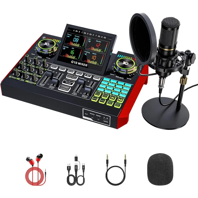 

Podcast Microphone Bundle with Live Sound Card Audio Mixer, Podcast Equipment Bundle with 3.5mm Condenser Microphone for Pc/Phon