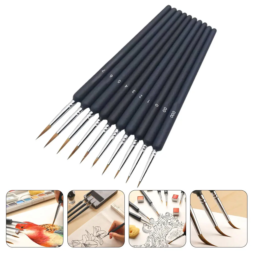 10Pcs Wolf Hair Brush Set Premium Wooden Painting Brushes for Fine Detail Drawing Watercolor Acrylic Oil Painting Art Supplies