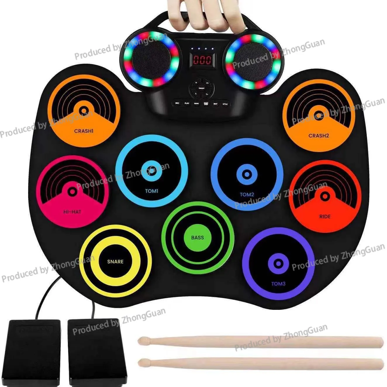 

In Stock Portable Electronic Drum Hand Roll Electronic Drum Flashing Light Bluetooth Drum Set Built-in Lithium Battery with