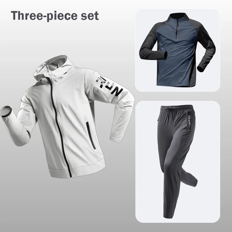 Men's Quick-Drying Running Jacket Cycling Jacket Three-Piece Set Spring Fitness Casual Outdoor Morning Run Training Suit