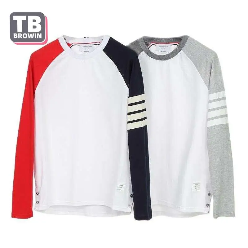 TB YJ01 men's and women's T-shirt cotton long-sleeved four-bar Luxury Korean casual bottoming shirt jacket