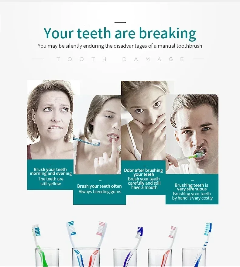 فرشاة أسنان قابلة للشحن USB للبالغين 6 أوضاع نظيفة X-3 فرشاة أسنان كهربائية بالموجات الصوتية قابلة للغسل فرشاة تبييض وتنظيف الأسنان