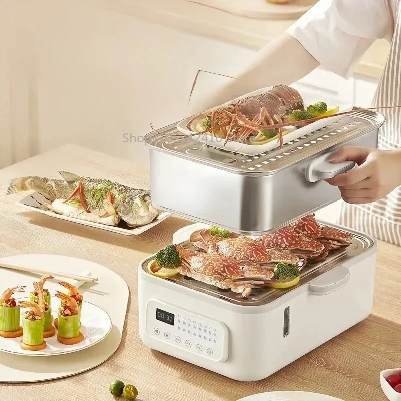 16L Multi-function Electric Food Warmer 1500W Stainless Steel Steamer Steam Cooker for Household Buffet Use