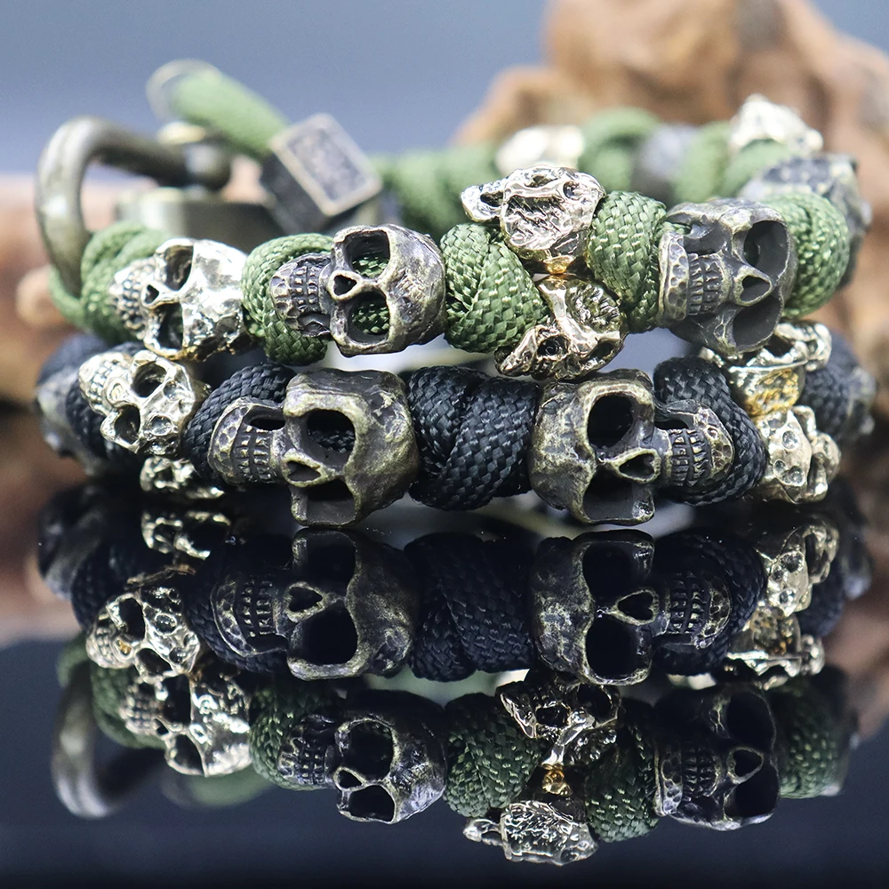 Gothic Design Skull Bracelet Vintage Adjustable Woven Survival Paracord Rope Bangles Punk Hip Hop Charm Male Jewelry Accessories