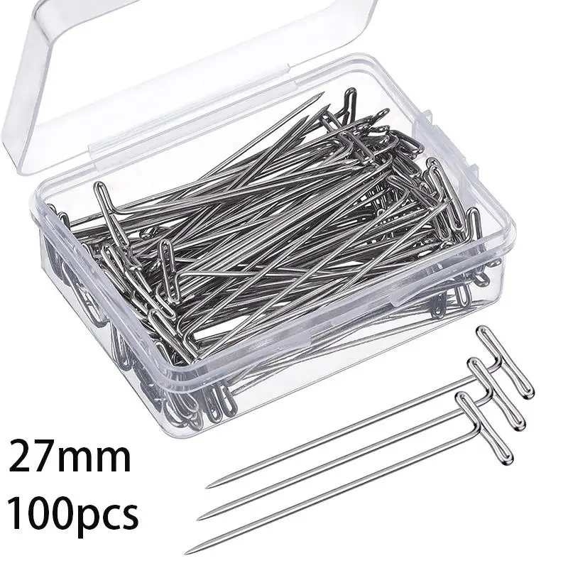 50/100Pcs T Shape Pins Needles Sliver Stainless Steel Pins For Arts Crafts Blocking Knitting Holding Wigs Hair Extender