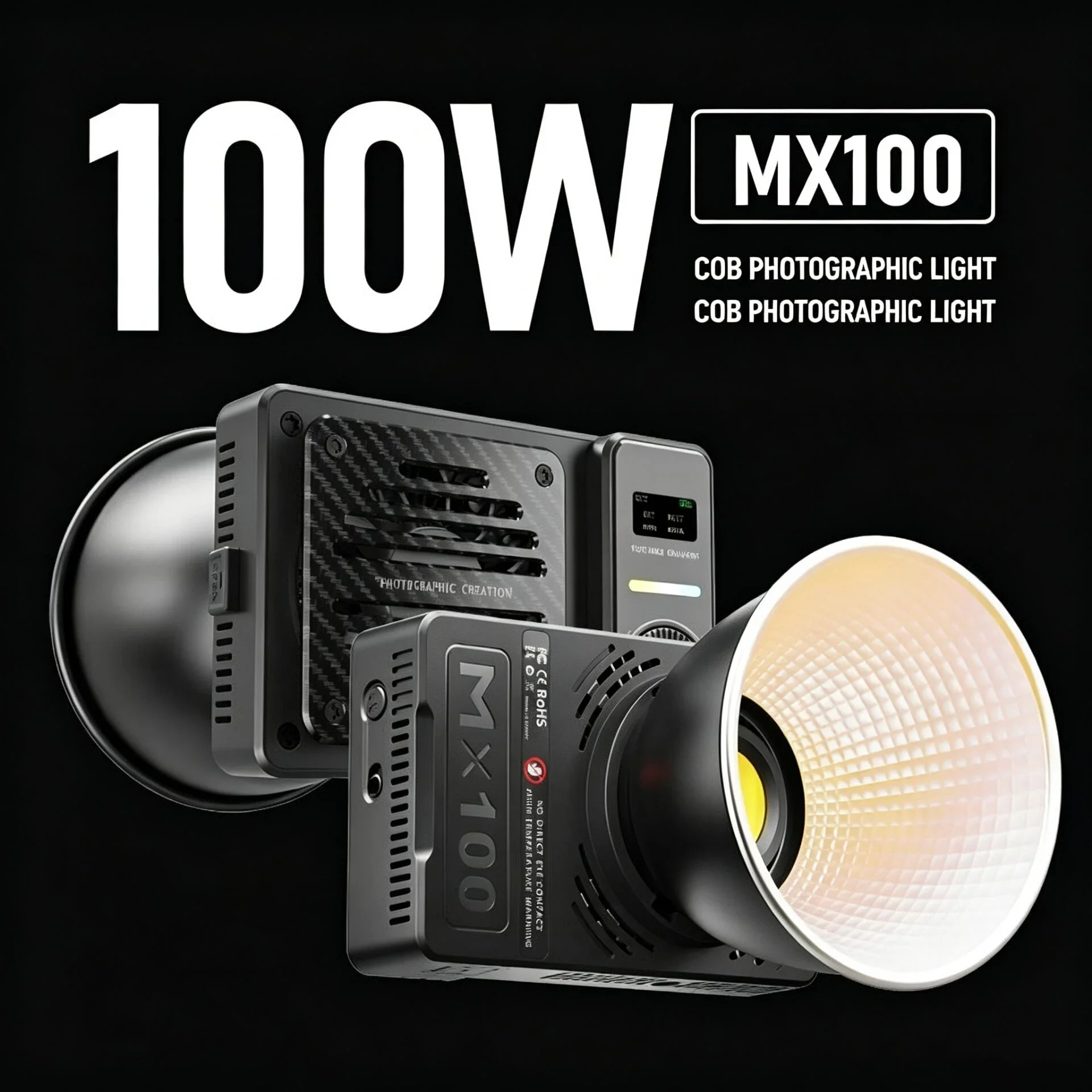 100W Portable COB Photography Light Bi-Color Video Fill Light CRI96+ PD Power Bank Support for Outdoor Vlog Live Streaming