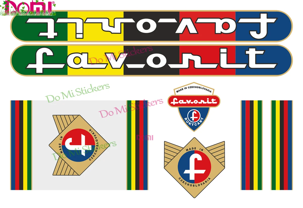 Czechoslovakia Retro Bicycle Favorit 1965 Decals Stickers Set 6 High Quality Vinyl Die Cutting JDM