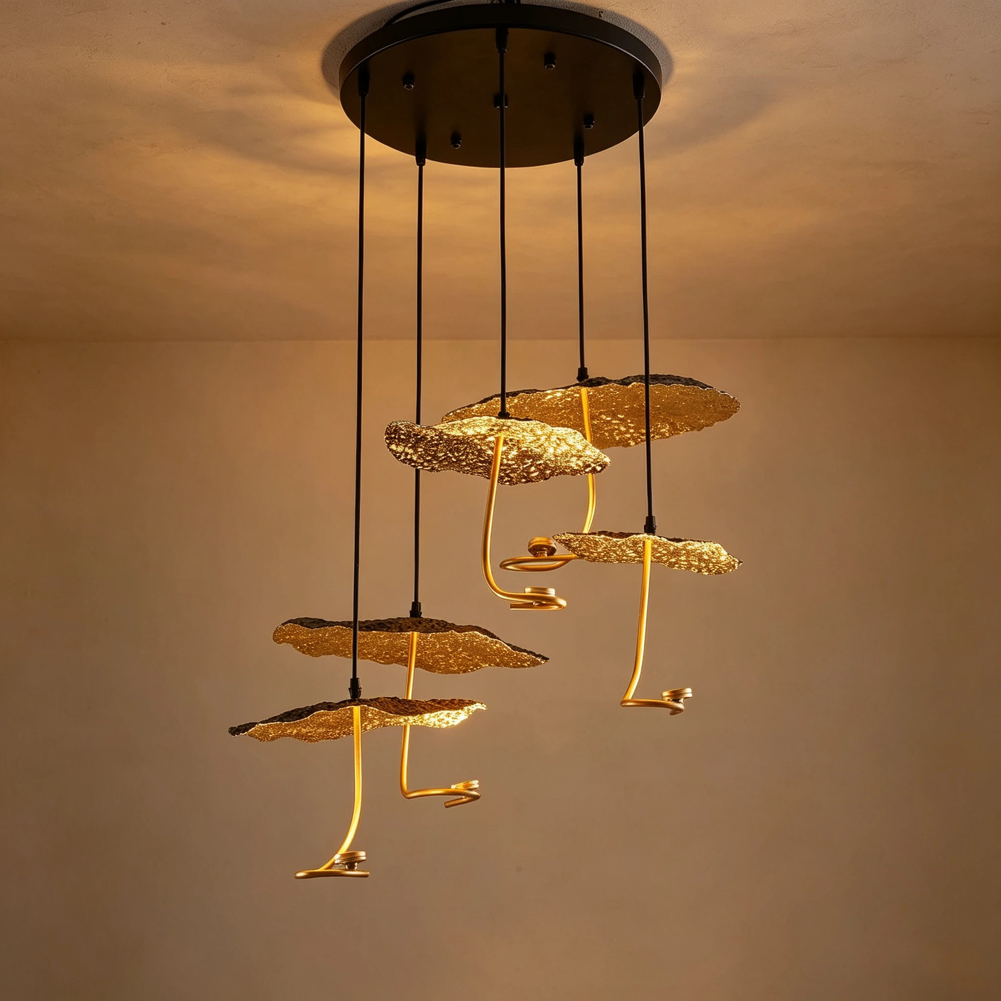 Italian Designer Gold Leaf LED Pendant Lamp for Modern Minimalist Hotel Restaurant Lounge Room Circular Iron Art Pendant Lamp