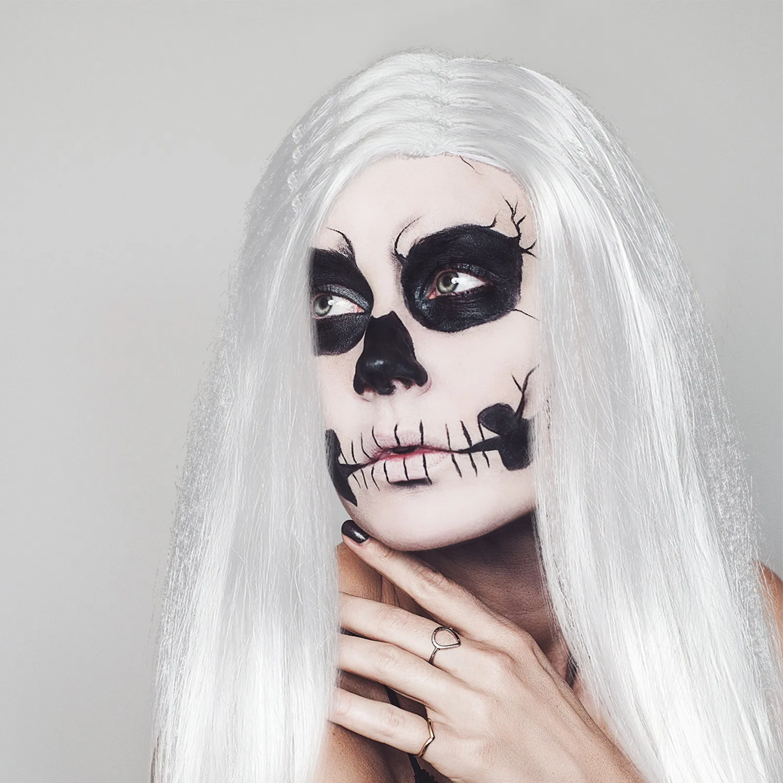 White Yama Ghost Spooky Long Synthetic Hair For Halloween Cosplay Party Masquerade Costume Accessory Women Men