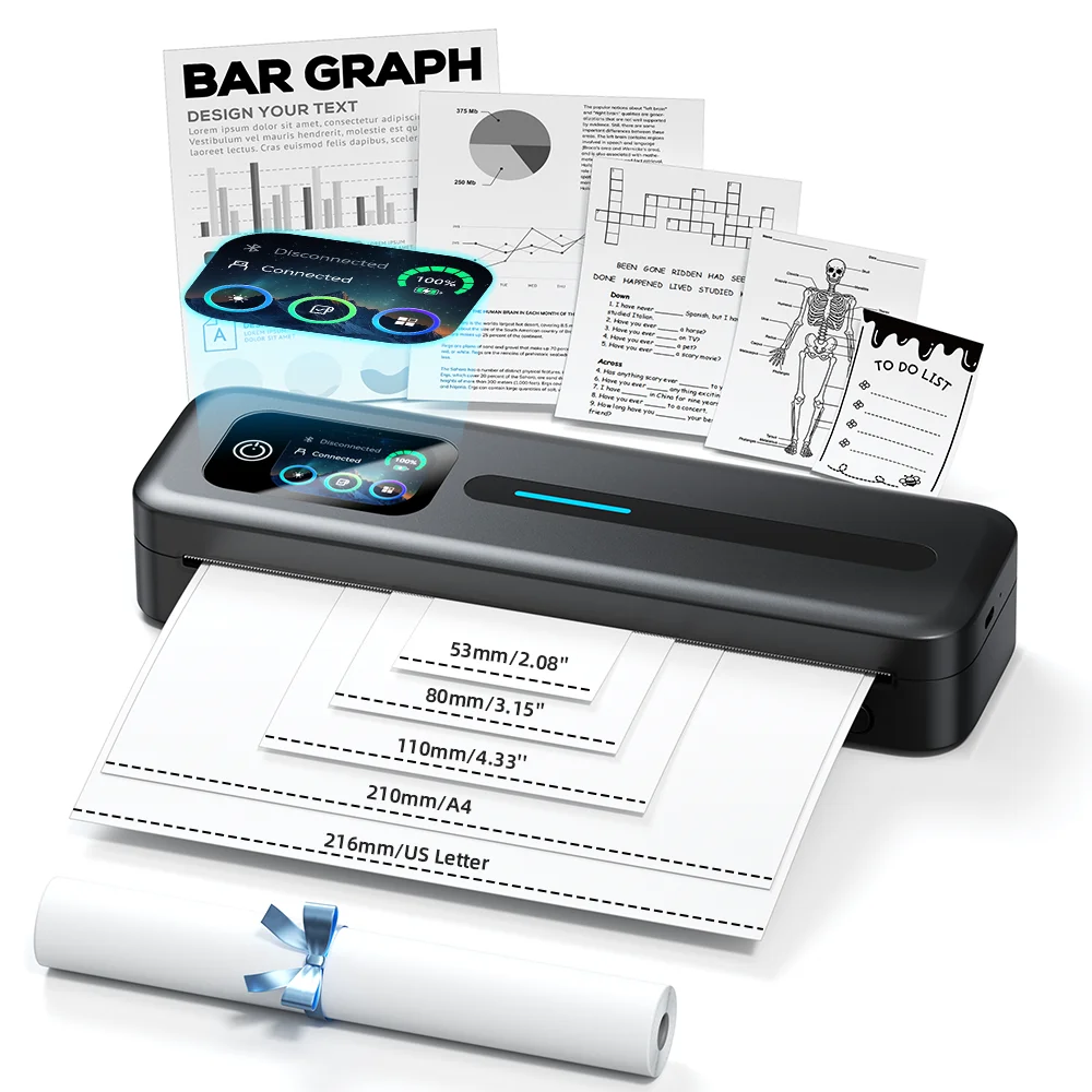 Phomemo M832D Portable Thermal Printer, Bluetooth Inkless Wireless with Touchscreen, Supports US Letter/A4, for Phone/PC