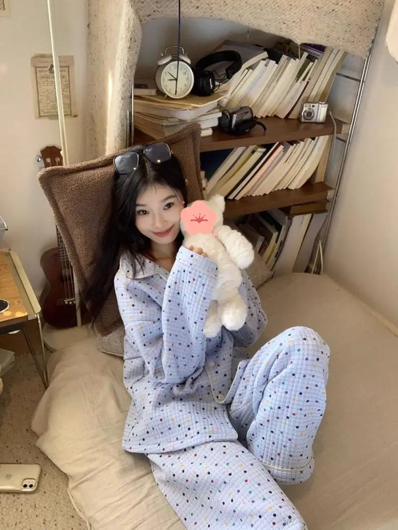 نموذج جديد بيجامة نسائية للخريف والشتاء ملابس نوم مريحة سميكة بأكمام طويلة طقم بيجامة ملمس بدلة منزلية حلوة #4