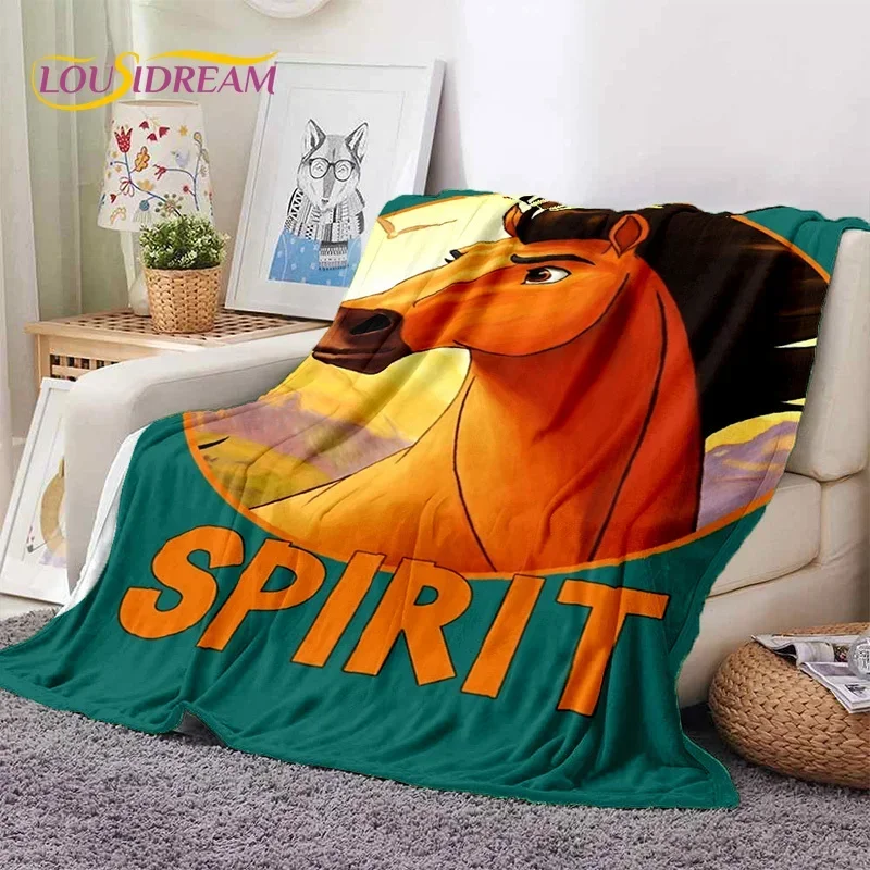 Spirit Riding Free Cartoon Horses Soft Flannel Blanket for Beds Bedroom Sofa Picnic,Throw Blanket for Cover Outdoor Leisure Gift