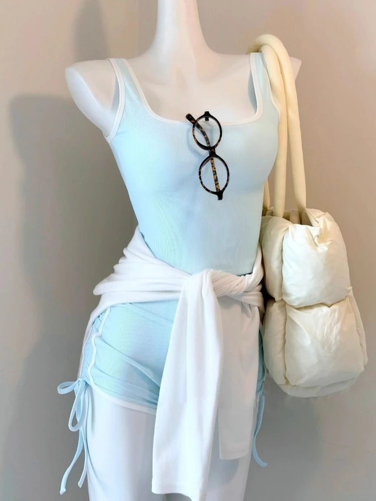 

Dopamine Ins Yoga Elegant Sets Summer Pure Lust Wind Blue Vest Shorts Pajamas Woman Sweet Slim Fit Loungewear Suit Women 2025