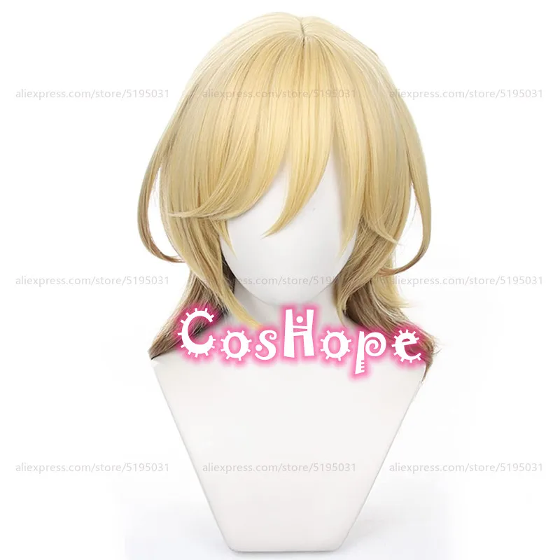 Kaveh Cosplay Wig Unisex 50cm Long Golden Gradient Hair Cosplay Anime Cosplay Wigs Heat Resistant Synthetic Wigs Halloween