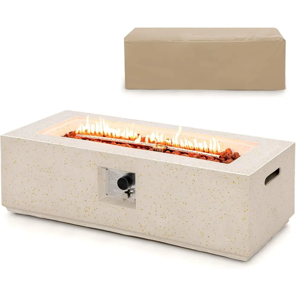 

Giantex Propane Fire Pit Table, 50,000 BTU Terrazzo Gas Fire Table w/Simple Ignition System & Stainless Steel Burner, Protective