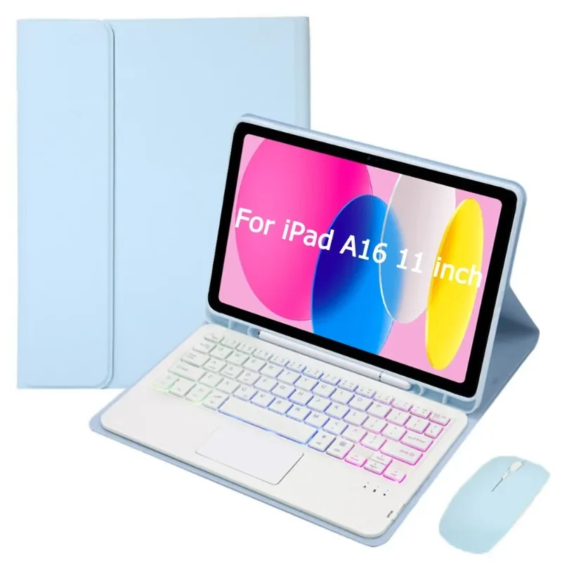 

English Keyboard with Touchpad for iPad A16 11'' / iPad 2025 11th Generation 2025 Backlit Keyboard Case with Pencil Slot Stand