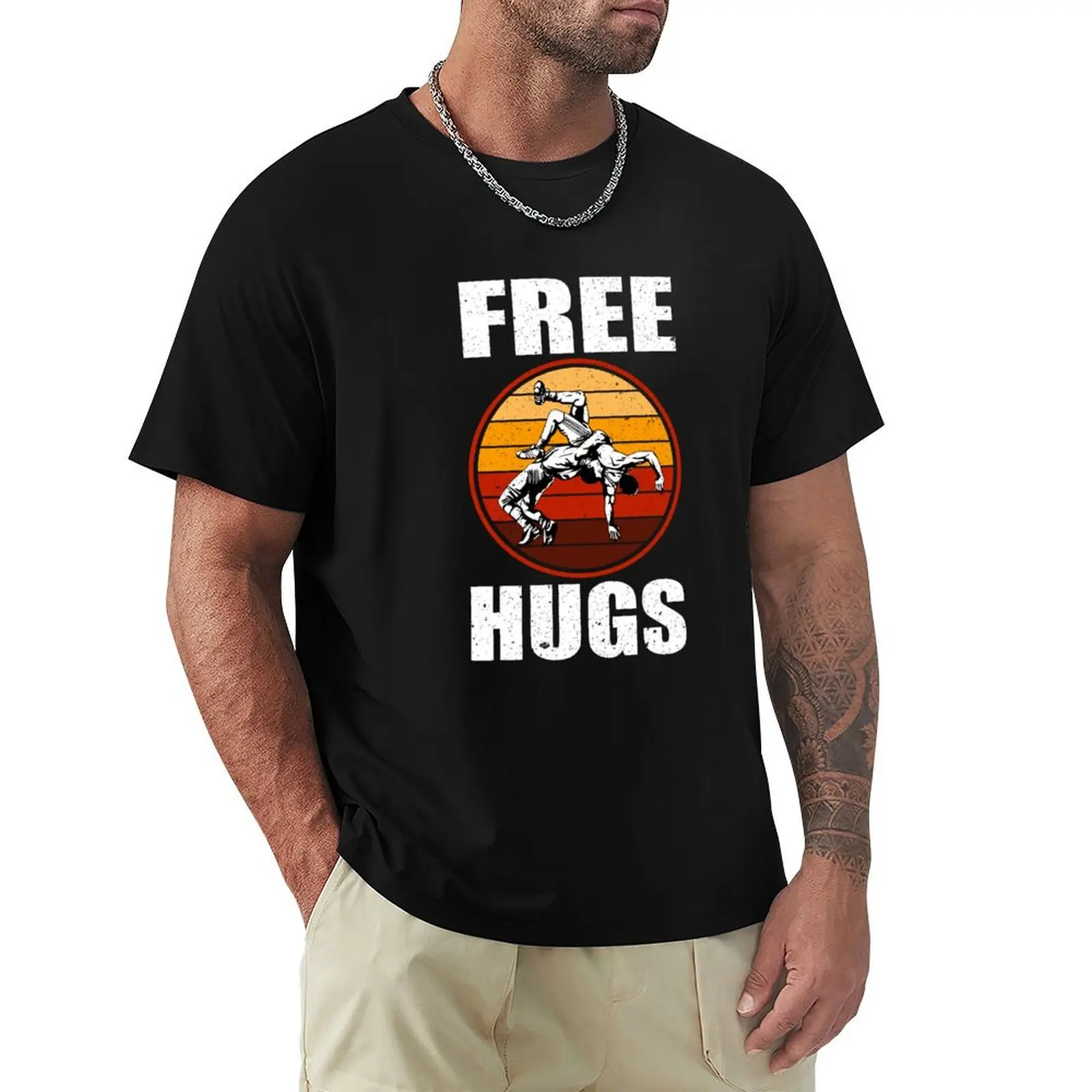 

Retro Free Hugs Wrestling Judo Jiu-Jitsu Funny Free Dad Hugs T-Shirt plain summer tops hippie clothes Men's t-shirts