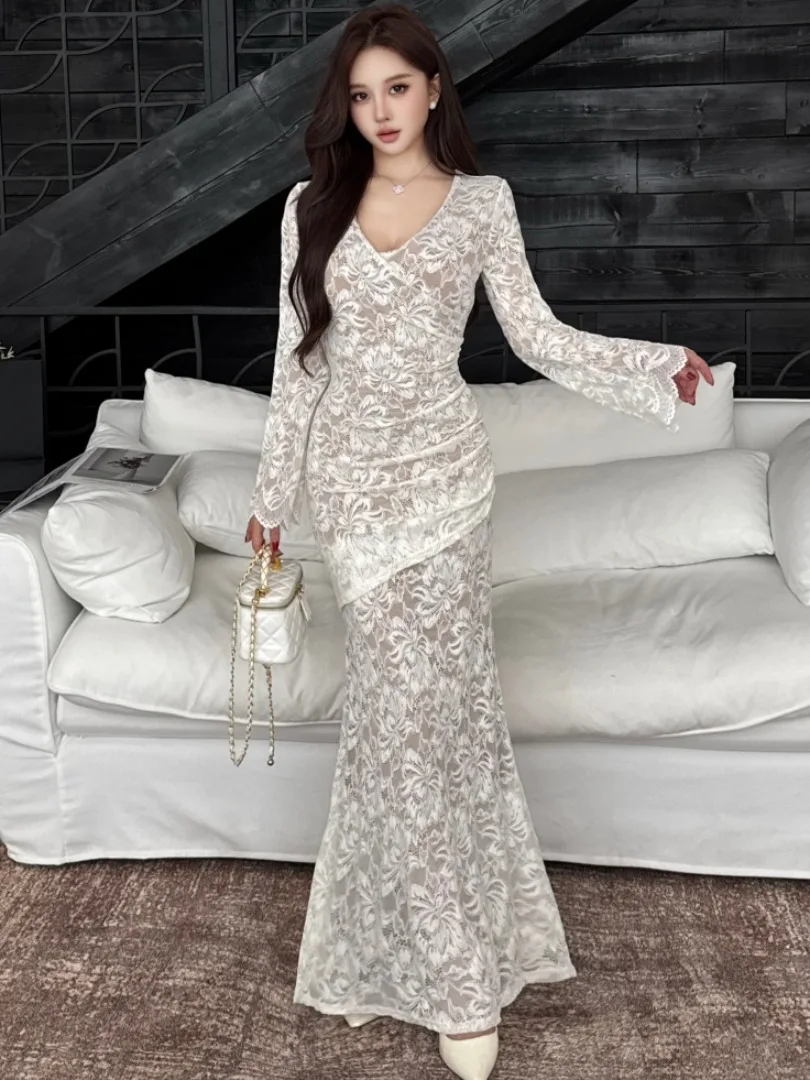 

Ele Lace Fi Tail Bodycon Dr Уникальный дизайн Длинное свековое сексуальное вечернее платье с высокой талией для женщин в их поздних трусиках