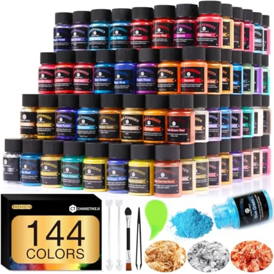 

Mica Powder - 144 Colors - 10g/Bottle of Natural Pigment for Epoxy Resin Eye ShadowCar Freshies Soap Making Nail Polish Candle