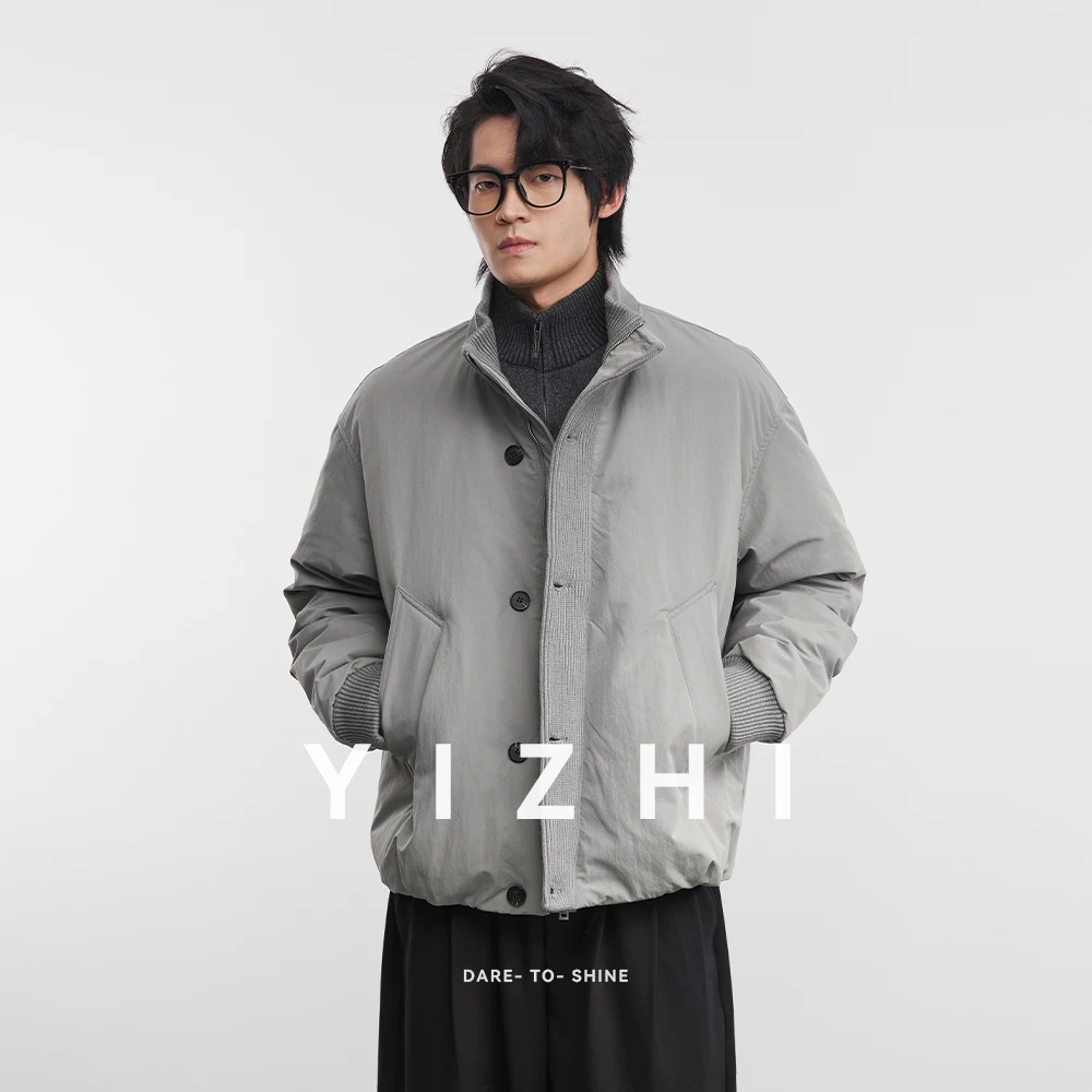 موضة الرجال 90 بطة بيضاء أسفل قصيرة الوقوف طوق أسفل سترة شتاء 2025 جديد الرجال الدافئة طويلة الأكمام معطف فوقي سترة