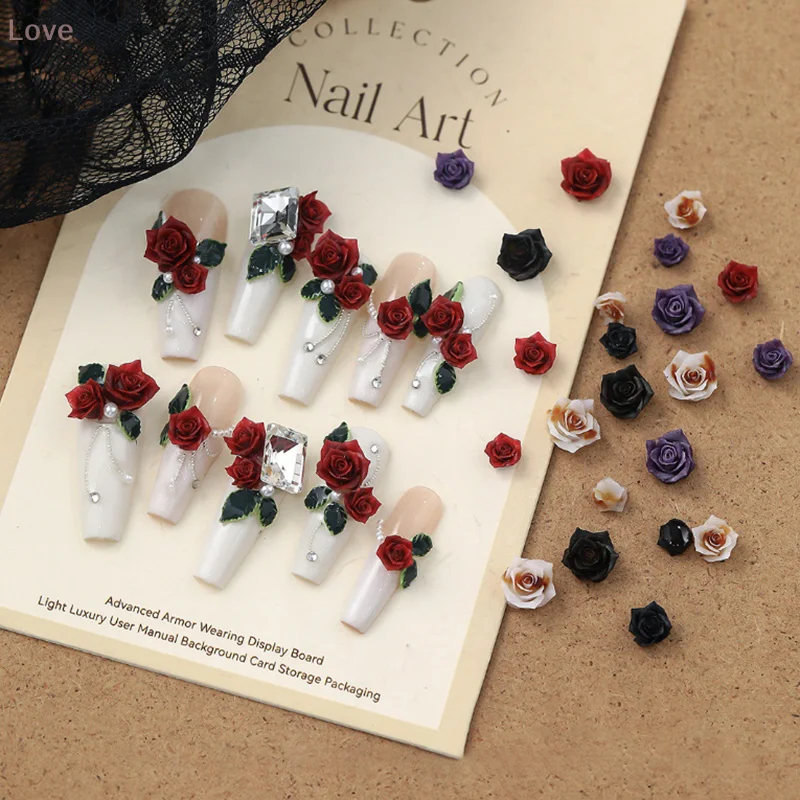 [L & P] 50 قطعة الراتنج البسيطة ثلاثية الأبعاد ارتفع مسمار الراين الأحجار الكريمة بريق مسمار الفن مجوهرات مانيكير مسمار الفن زينة