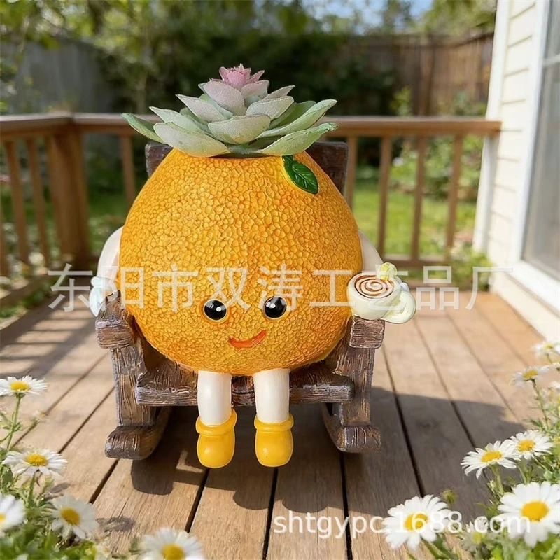 Smiling Citrus Pomelo Doll Small Plush Flower Pot Hanging Planter For Outdoor Balcony Garden Table Decor For Kids Women Gift