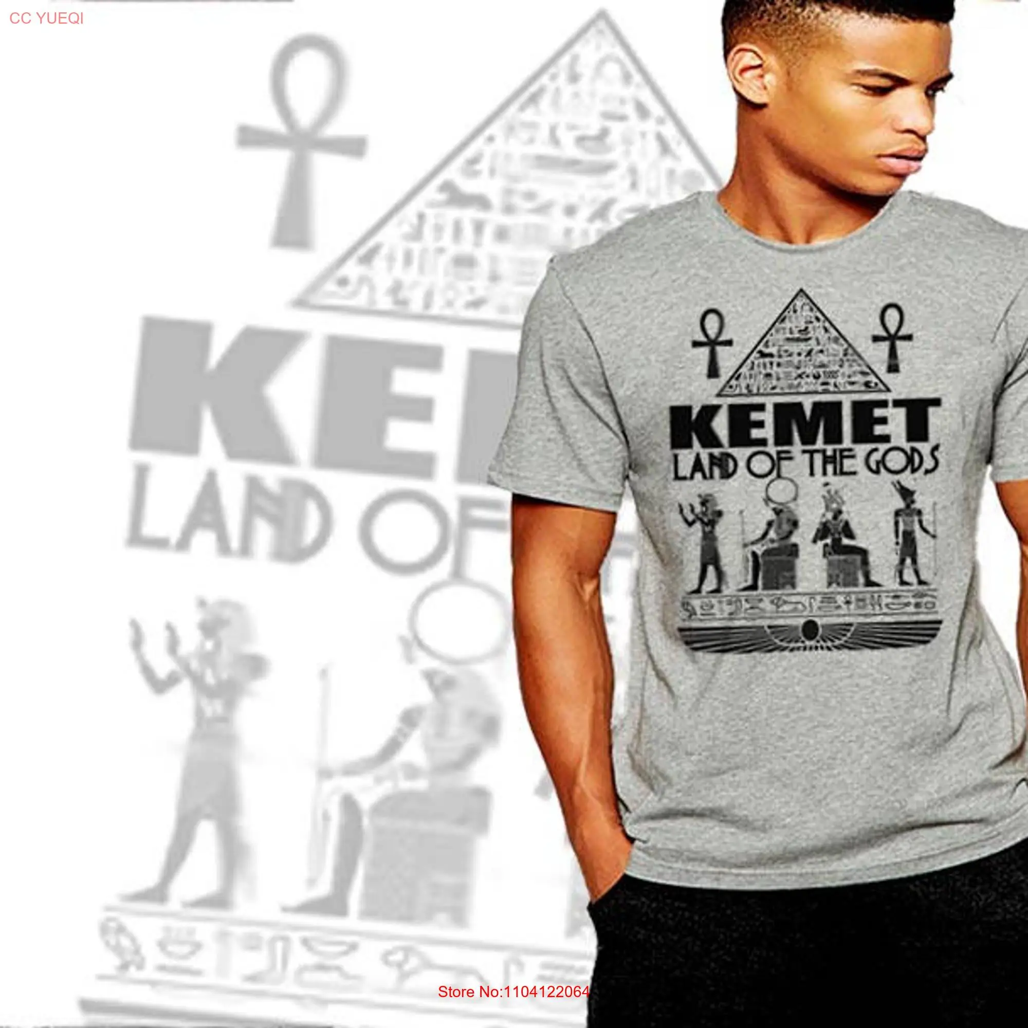 Egyptian Gods T Shirt Ancient Kemetic Pyramid And Ankh Egypt Hieroglyphics Kemet Men Cotton long or short sleeves