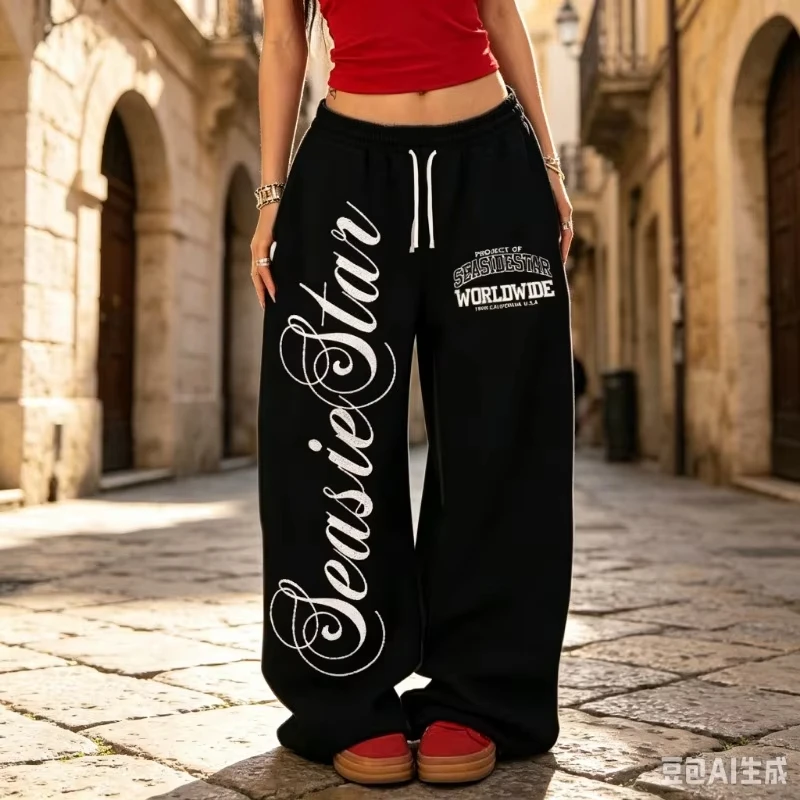 2026 Summer New American Vintage Letter Print Y2K Pants Street Personality Trendy Sweatpants Women Fashion All-match New Pants
