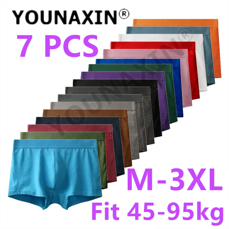 

7 Pcs Men Large Size Boxer Briefs Underwear Cotton Soild Breathable Boxershorts Boy Panties Undies Mixed Colors M L XL 2XL 3XL