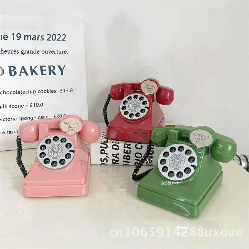 Pink Girly Telephone Piggy Bank Ins Style Heart Ornament Photography Prop Room Decor Birthday Gift Idea Summer Green Retro Red