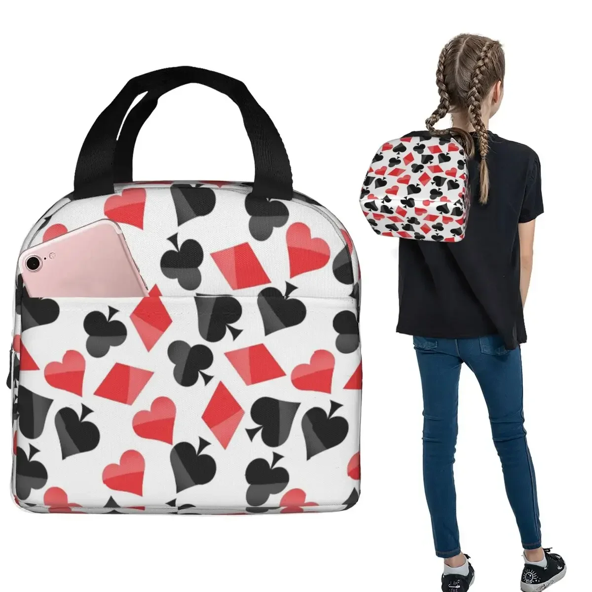 Playing-card Symbols Insulated Lunch Bag for Women Kids Leakproof Food Boxes Thermal Lunch Box Tote