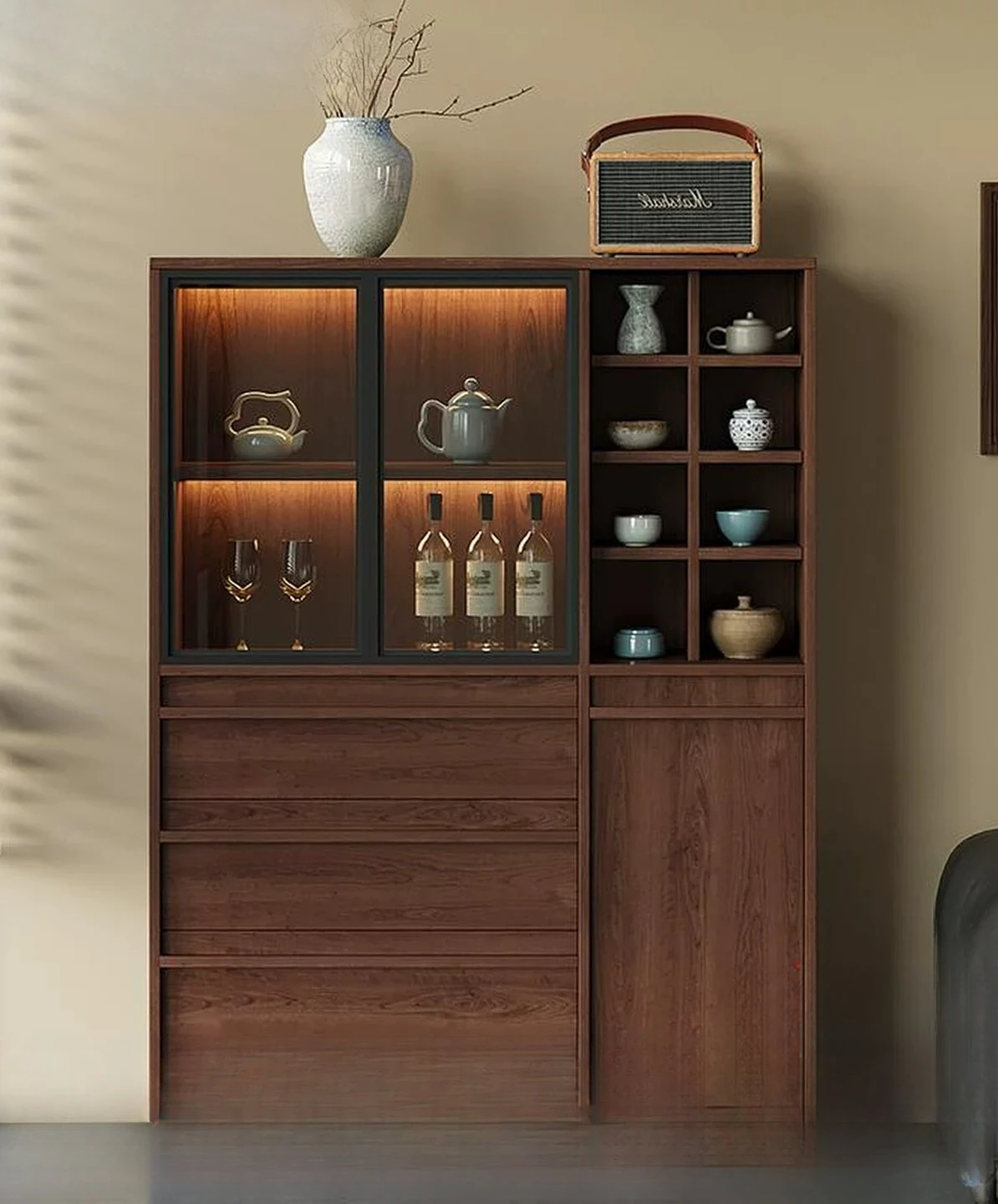 

PYJ Chinese-style household tea integrated storage against the wall, living room storage, dining side cabinet