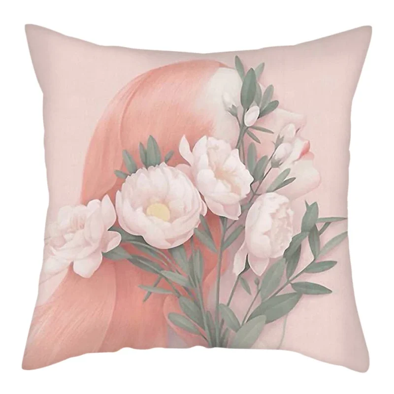 Abstract Flower Girl Painting Picture Cushion Cover Polyester Pillows Cover for Home Sofa Decorative Throw Pillowcase 45x45cm