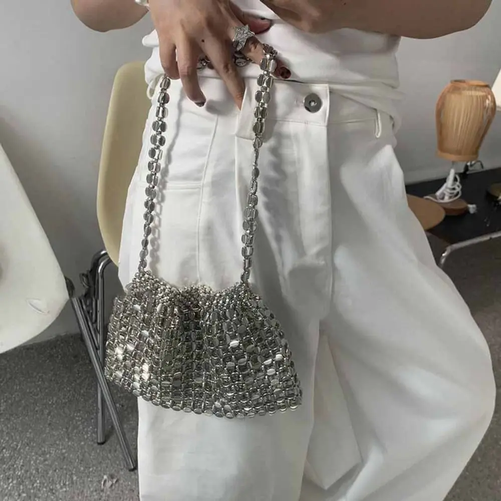 Sequin Evening Banquet Bag Mini Underarm Bag Woven Beaded Crossbody Bag Temperament Small Purse Glitter Shoulder Bag Wedding