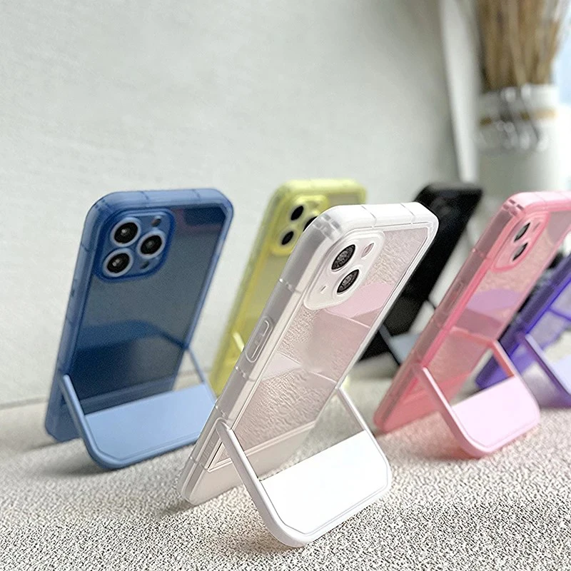 Luxury Invisible Holder Stand Transparent Silicone Case For iPhone 15 14 13 12 11 Pro Max XR XS 7 8 Plus SE Clear Bracket Cover