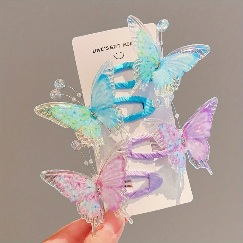 Pinza para el pelo de mariposa y perlas, horquillas laterales de princesa de hadas para niñas, regalo de Navidad y Halloween, accesorios para el cabello, horquillas y pinzas para el cabello