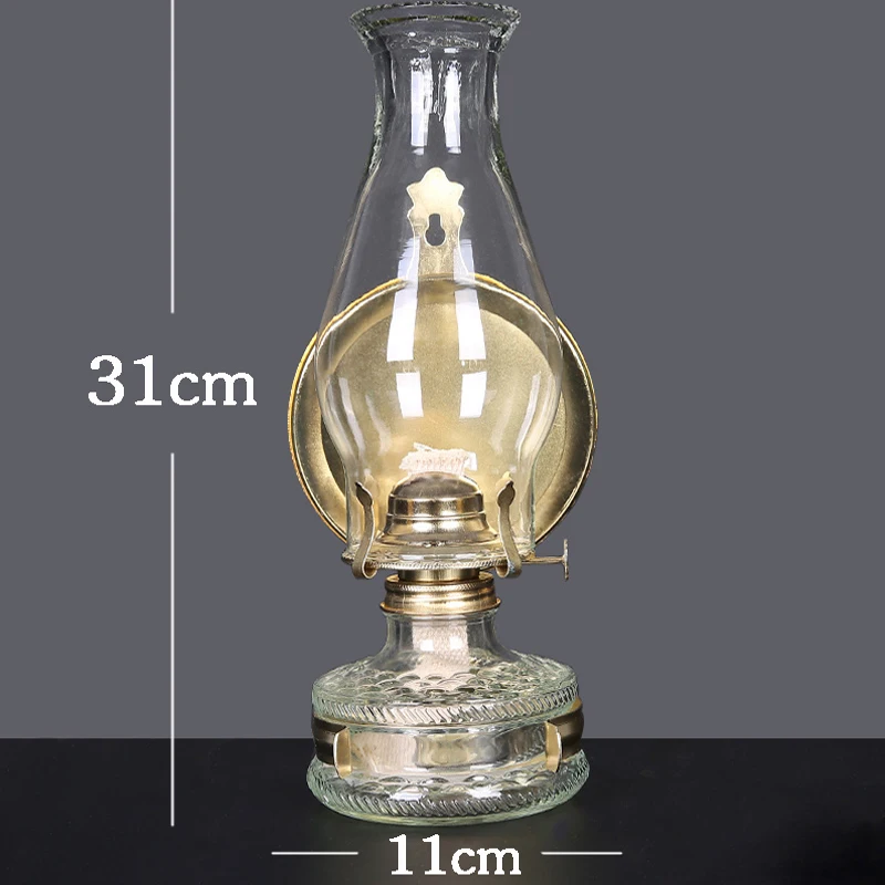 Home Retro Glass Transparent Lamp Kerosene Lamp Antique Copper Nostalgic Lamp Outdoor Tent Lamp Emergency Lighting