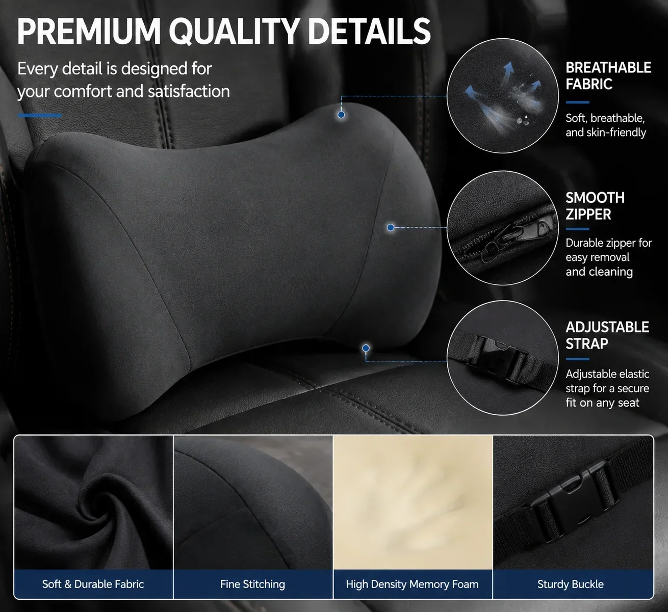 Memory Foam Car Lumbar Support Pillow, Ergonomic Back Cushion for Driving, Office Chair & Truck Seat Comfort