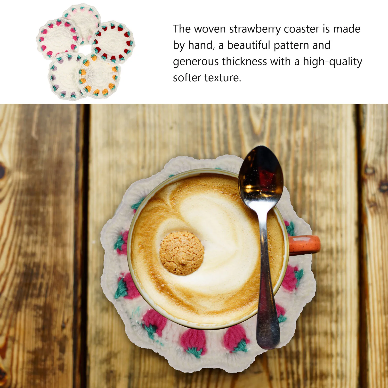 

5pcs Wool Mat Braided Coaster Thick Soft Holder Reusable Woven Strawberry Cup Holder Cup Mat Sturdy Practical