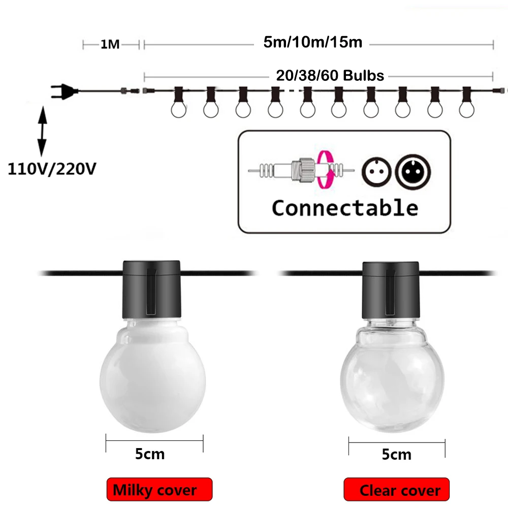 6/16M Led String Lights Christmas Garland Fairy Lights Festoon Bulbs Outdoor For Home Wedding Garden Party Decoration