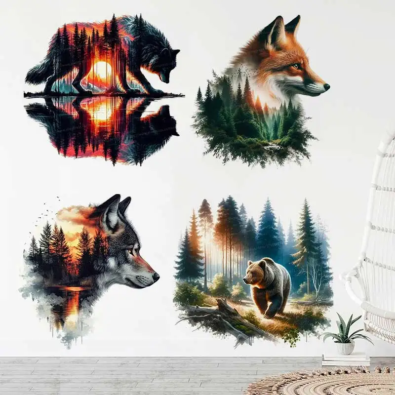 

Wolf Bear Eagle Fox Forest Scene Vinyl Decal Wall Sticker Room Decor Bathroom Toilet Living Room Decor Home Decor Stickers S518