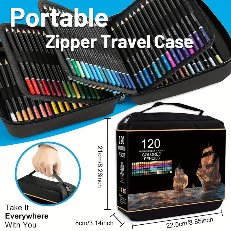 120 Colored Pencils with Zipper | Quality Soft Coloured Leads for Adult Artists, Professionals and Colorists | In Zipper Pouch