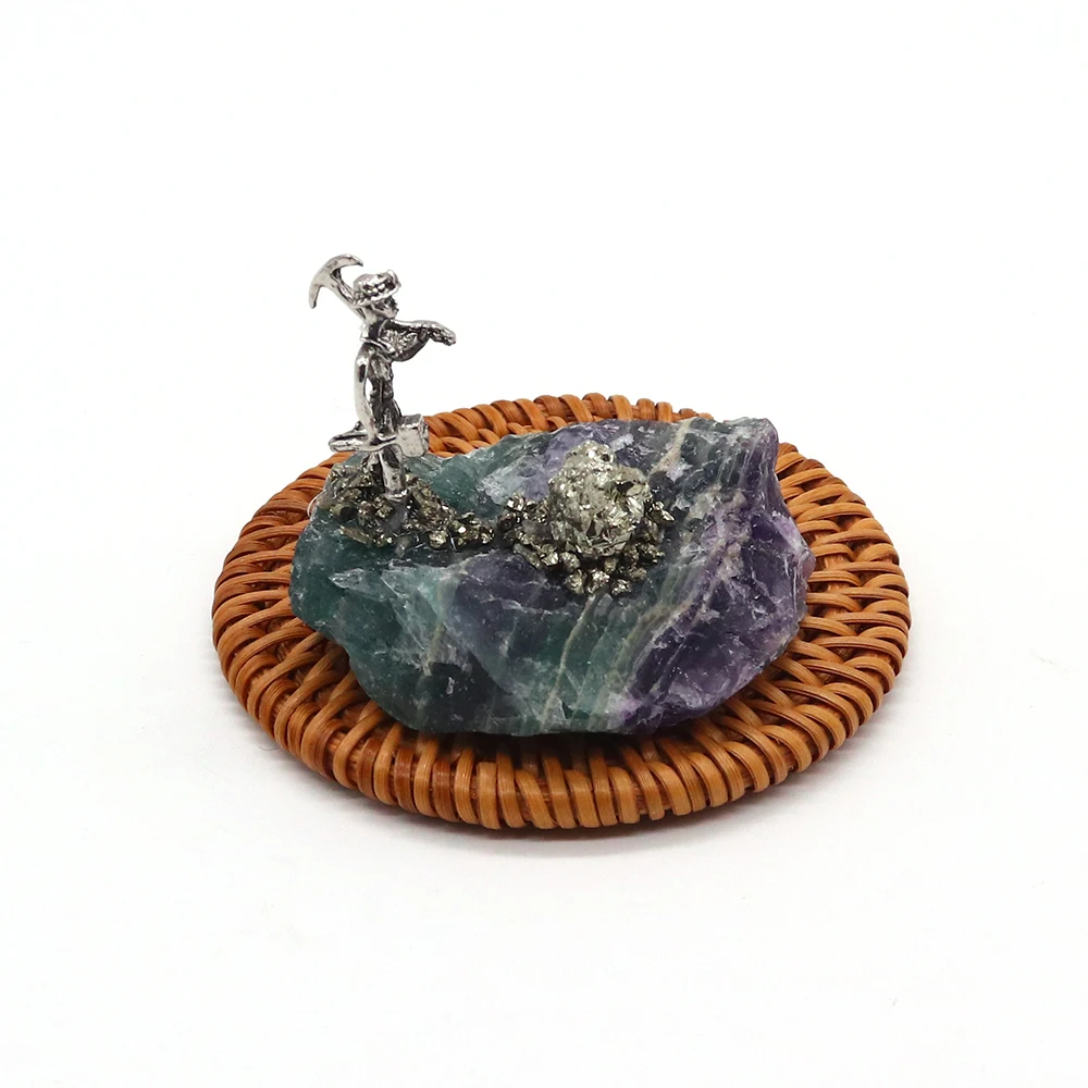 Natural Crystal Cluster Fluorite Ore Mini Miner Figurine Oranment Reiki Energy Amethysts Citrine Gift Raw Stone Decoration Home