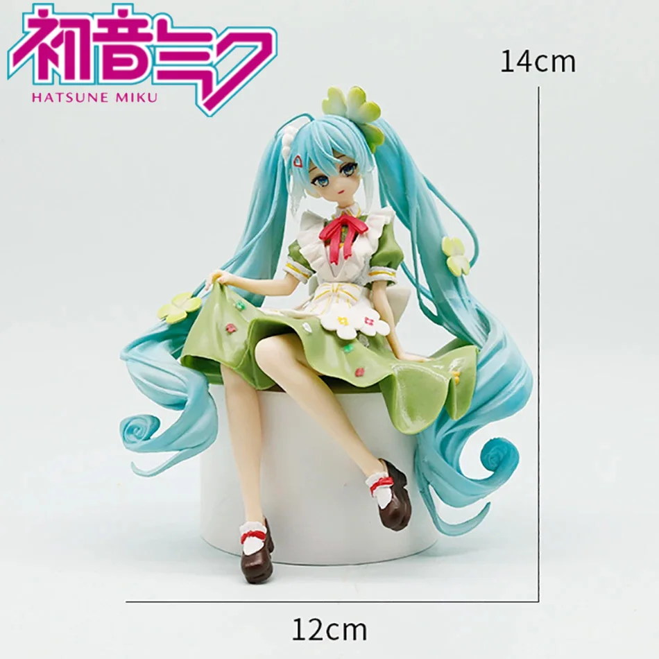 Figura de Anime de 14cm, tapón de fideos Hatsune Miku, figura de acción de Hada de hierba de la suerte, modelo de colección de PVC, juguetes de adorno, regalos